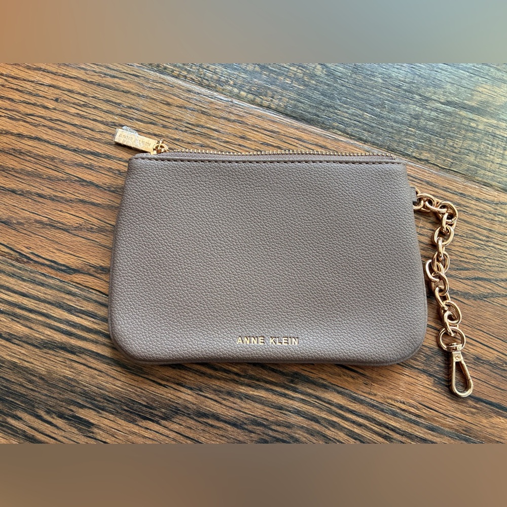 NWOT Anne Klein Taupe Wristlet with Gold Accents